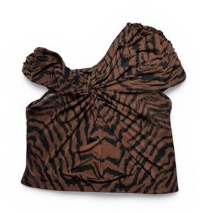 Express Body Contour Brown and Black Twist-Front Off-Shoulder Top